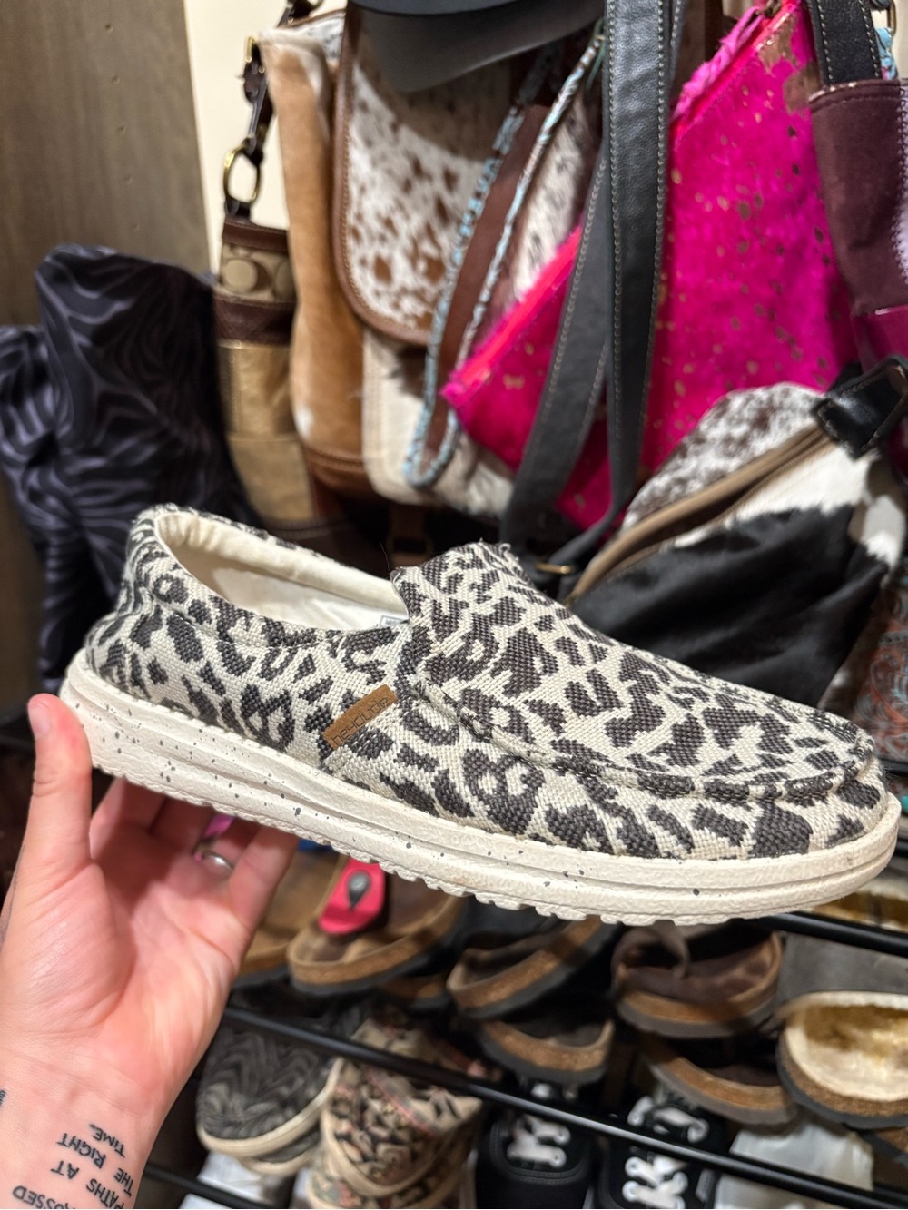 Hey Dude Women's Leopard Slip-On Moccasin - Gray & Cream